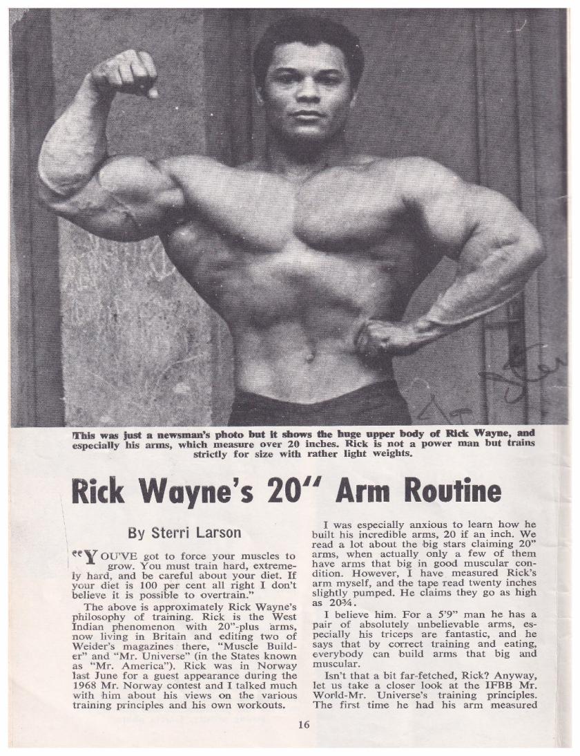 rick wayne’s 20″ arm routine Vintage Body Building Magazines