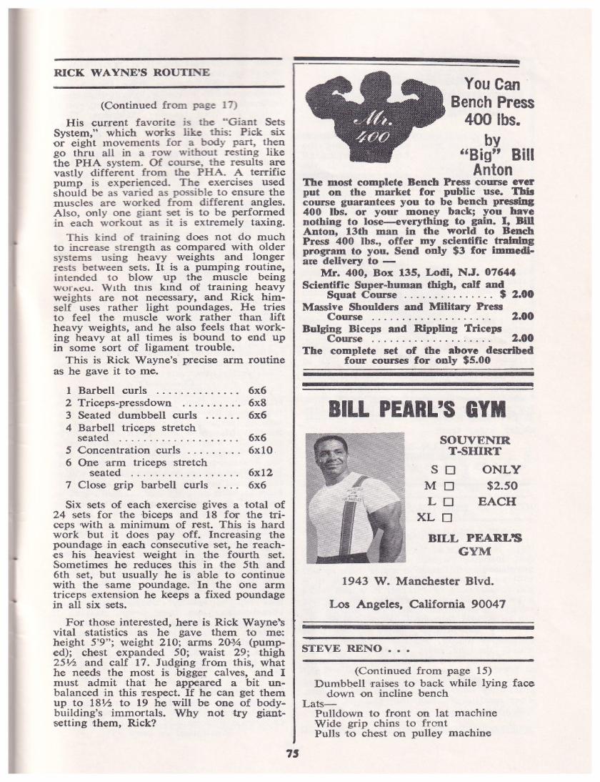 rick wayne’s 20″ arm routine Vintage Body Building Magazines