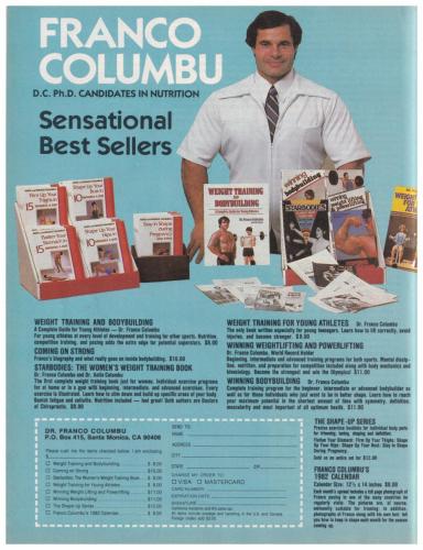 Dr Franco Columbu (is his medical attire) to provide more substance and credence to the courses and books he is selling.