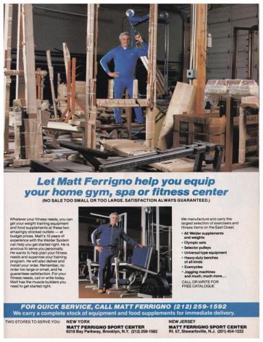 Few would know that Matt Ferrigno (father of Lou) produced some of the best home and commercial use equipment of the time.