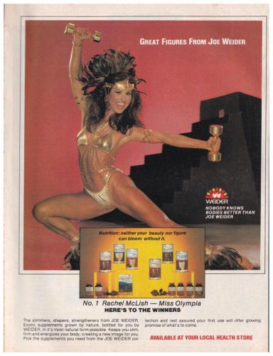 JOE WEIDERS FEMALE SLIMMING & SHAPING PRODUCT RANGE:  More supplements from the 1980's.  Who better than to promote the range than Rachel McLish